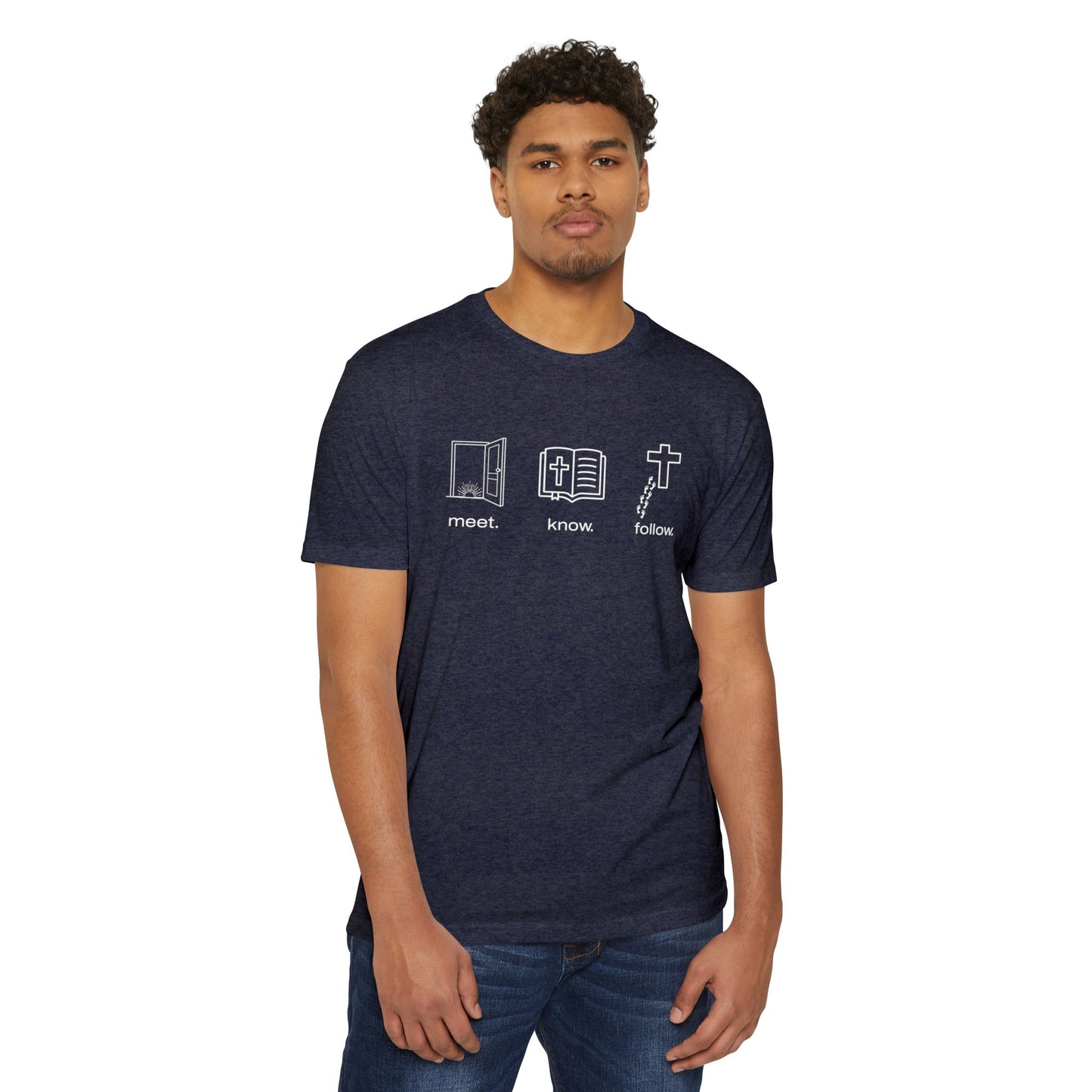 Meet • Know • Follow – Faith in Motion Unisex - Comfortable and Stylish, Casual Wear, Christian Apparel, Great for Gifts and Celebrations