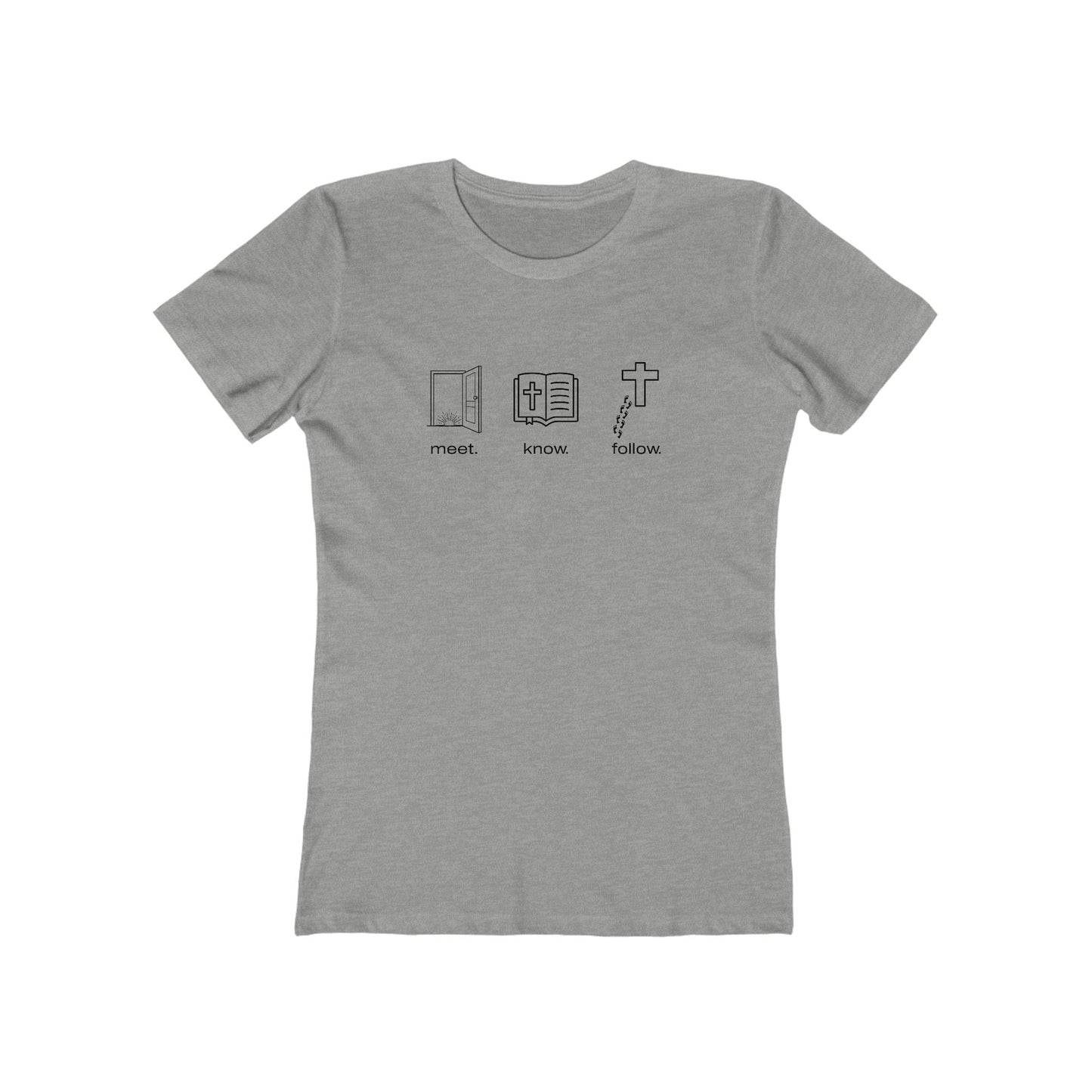 “Meet. Know. Follow.” Women’s Discipleship Tee – Faith in Motion