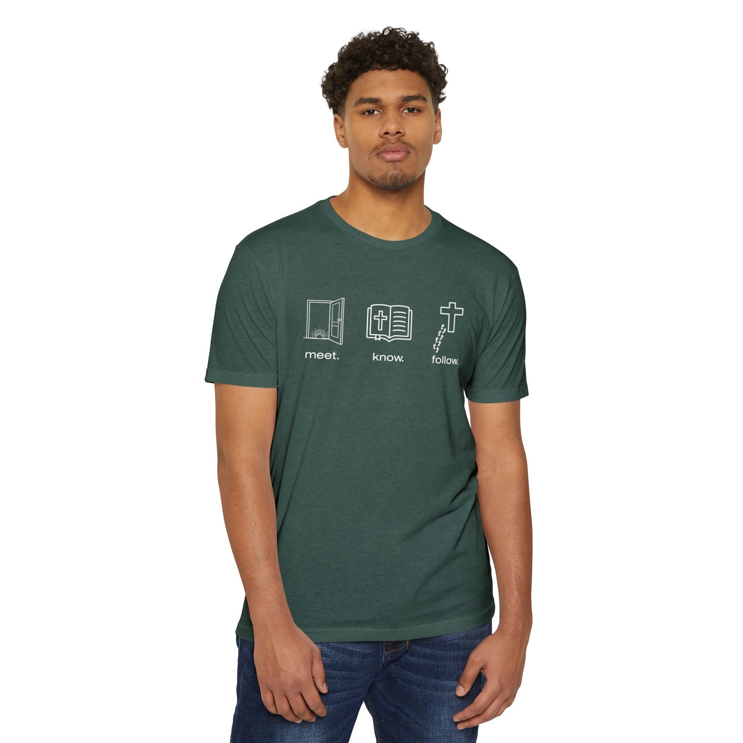 Meet • Know • Follow – Faith in Motion Unisex - Comfortable and Stylish, Casual Wear, Christian Apparel, Great for Gifts and Celebrations
