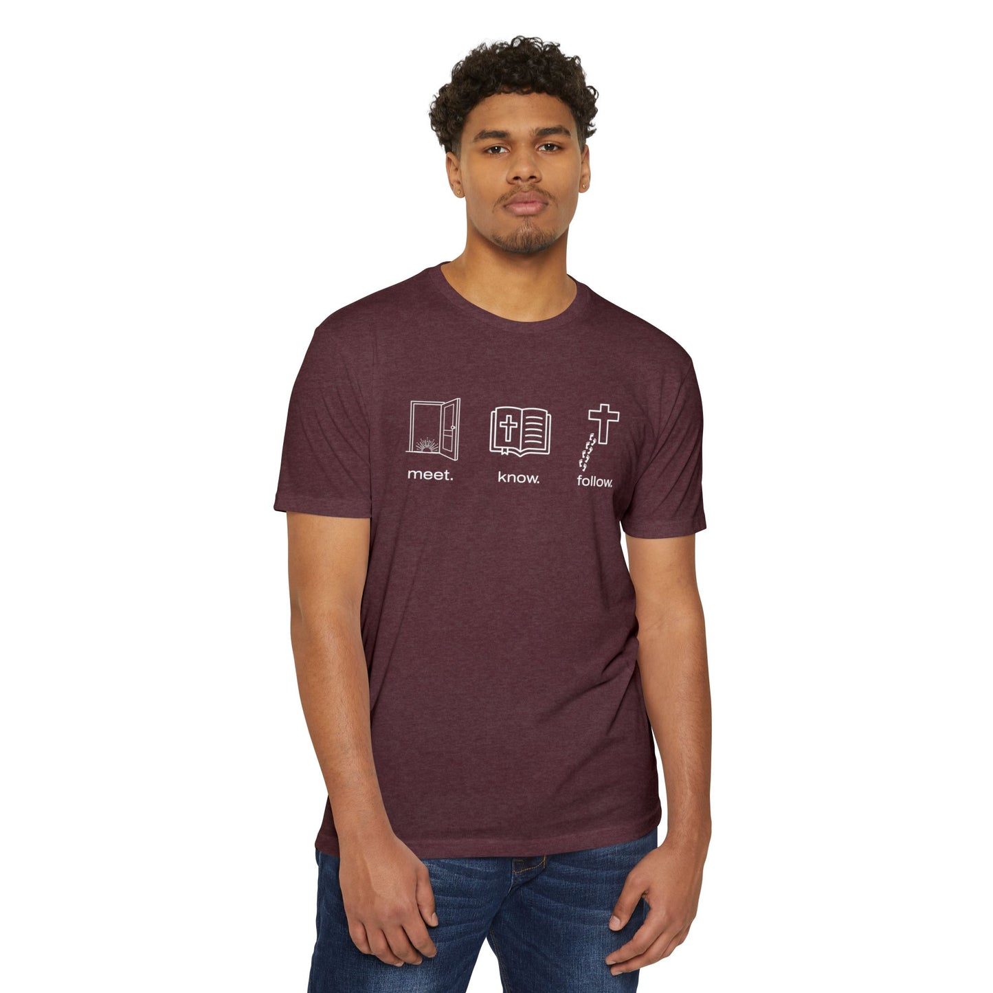 Meet • Know • Follow – Faith in Motion Unisex - Comfortable and Stylish, Casual Wear, Christian Apparel, Great for Gifts and Celebrations
