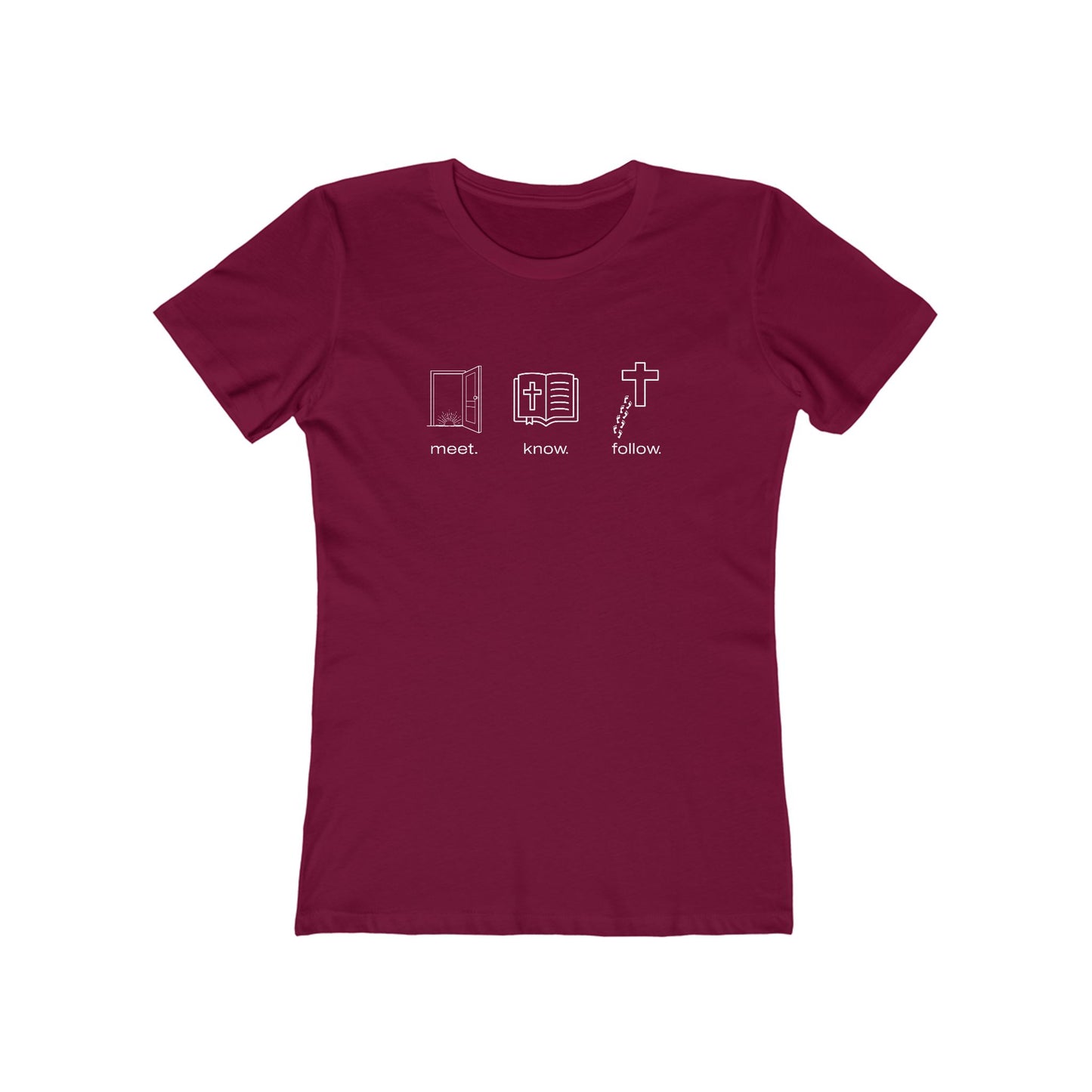 “Meet. Know. Follow.” Women’s Discipleship Tee – Faith in Motion