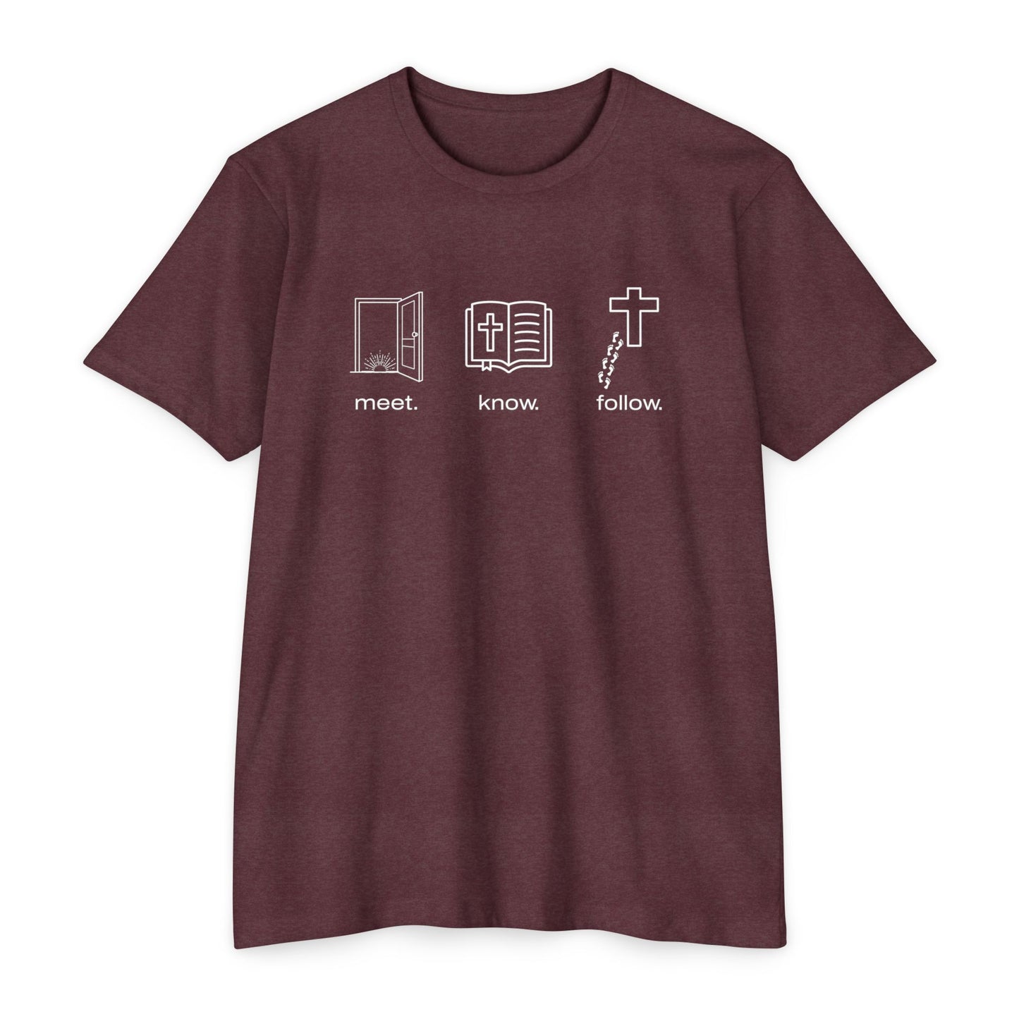 Meet • Know • Follow – Faith in Motion Unisex - Comfortable and Stylish, Casual Wear, Christian Apparel, Great for Gifts and Celebrations