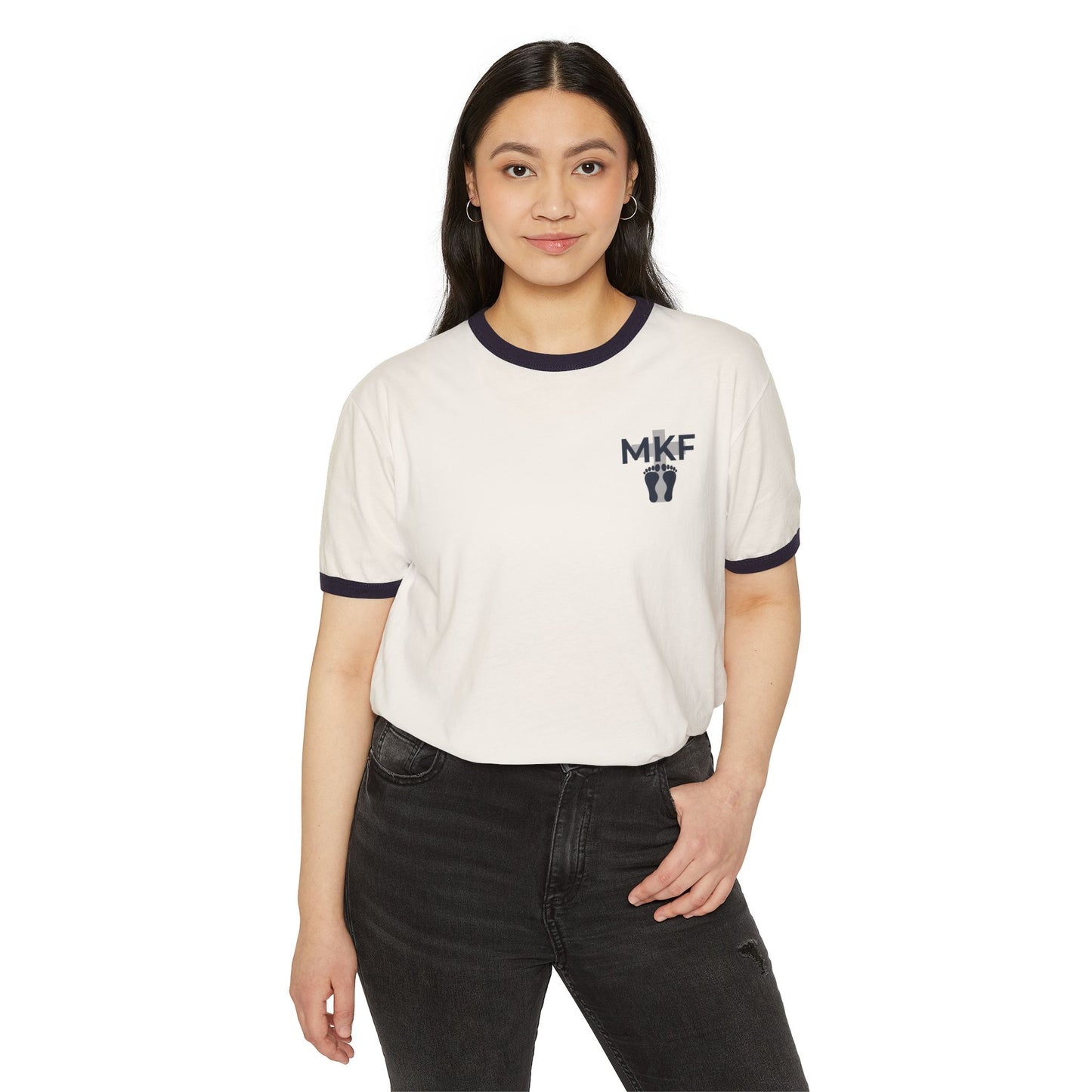 Never Alone on the Mountain Ringer Tee – Natural/Midnight Navy