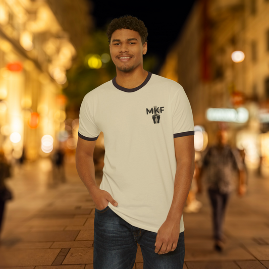 Never Alone on the Mountain Ringer Tee – Natural/Midnight Navy