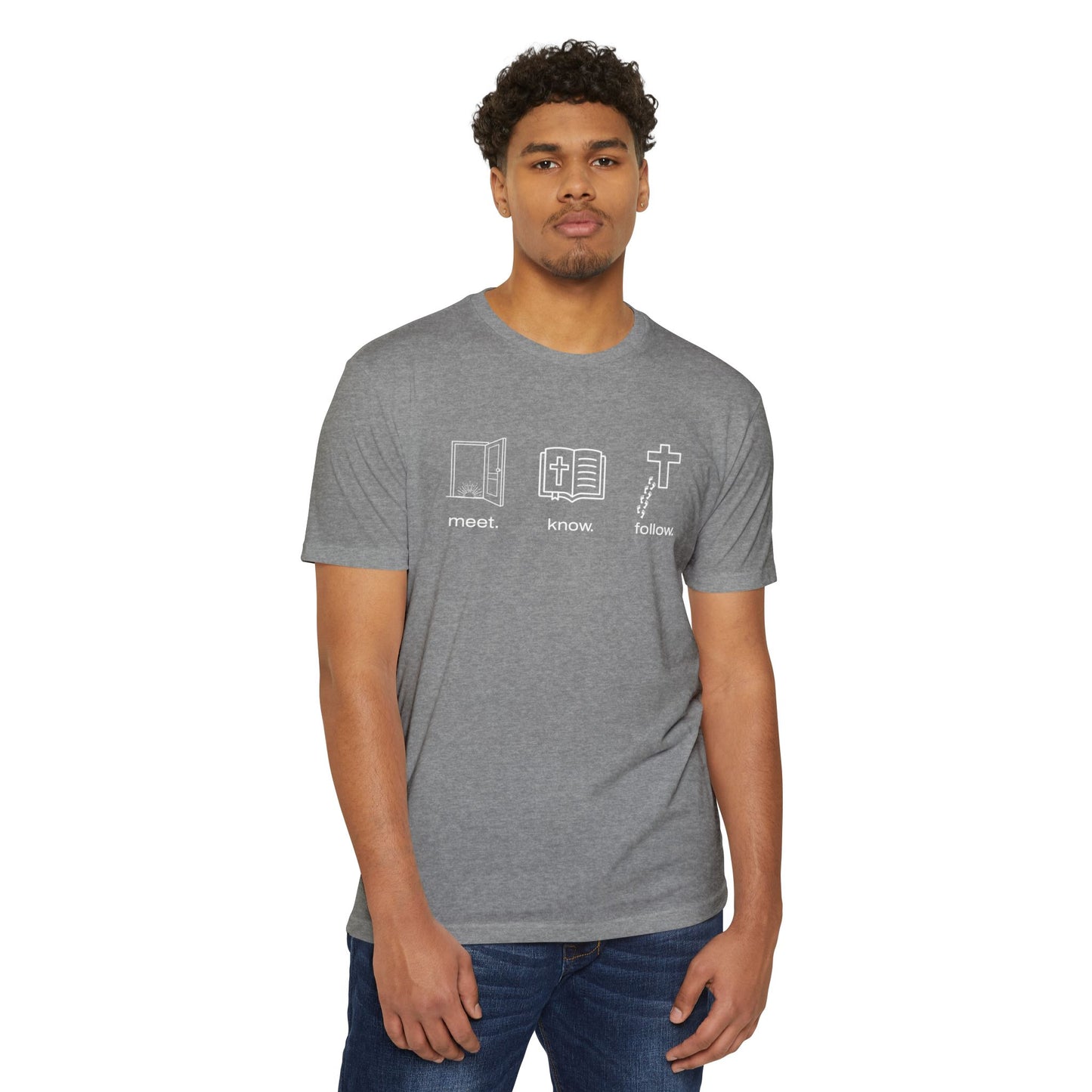 Meet • Know • Follow – Faith in Motion Unisex - Comfortable and Stylish, Casual Wear, Christian Apparel, Great for Gifts and Celebrations