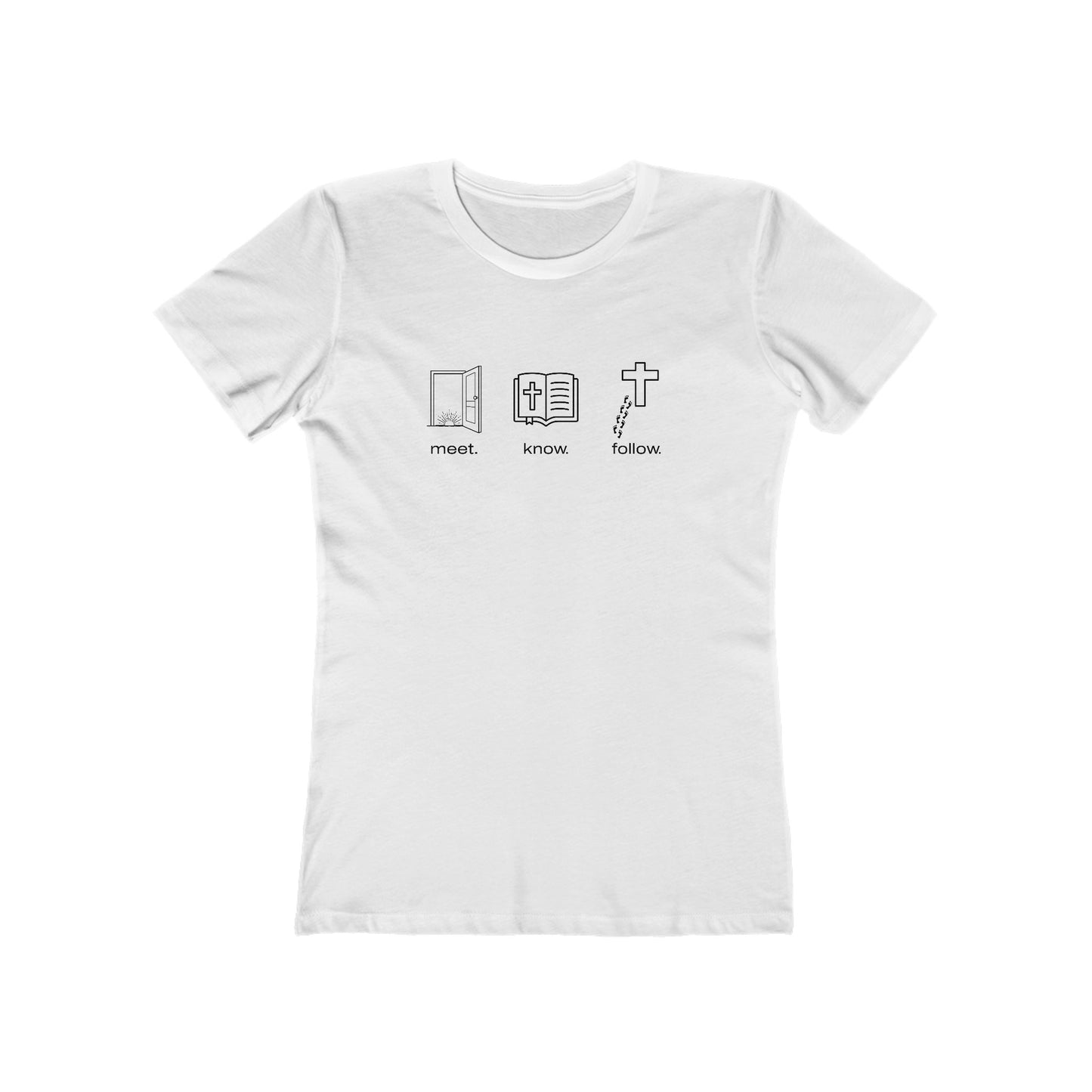 “Meet. Know. Follow.” Women’s Discipleship Tee – Faith in Motion