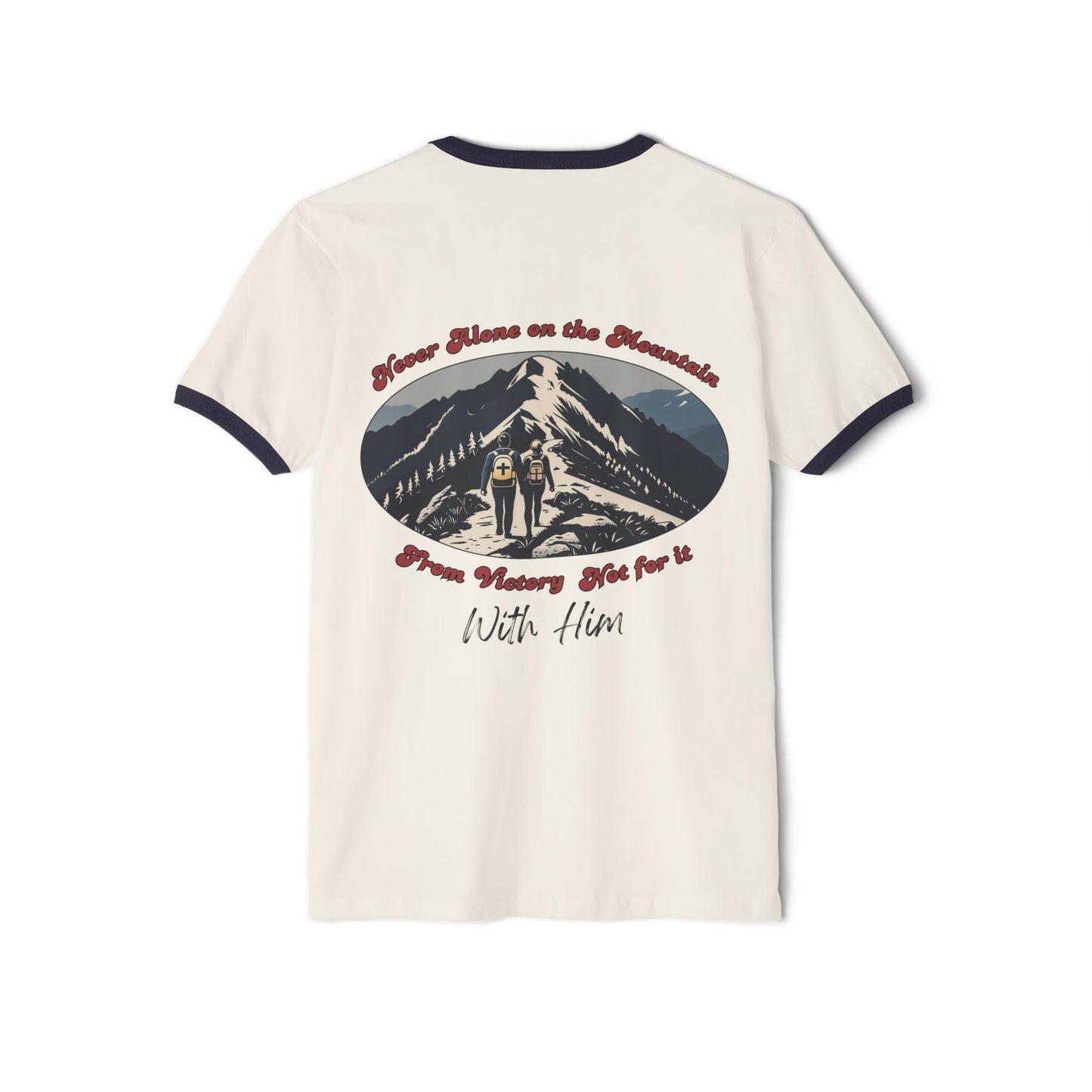 Never Alone on the Mountain Ringer Tee – Natural/Midnight Navy