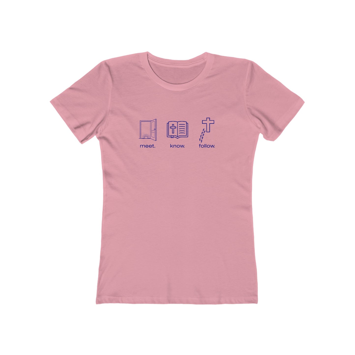 “Meet. Know. Follow.” Women’s Discipleship Tee – Faith in Motion